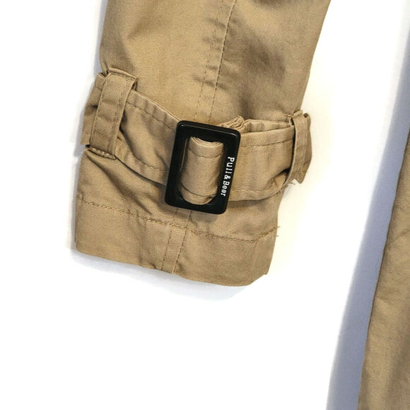Pull & Bear Double Breasted Belt Tie Waist Mid Length Tan Trench Coat Size S - Picture 12 of 16